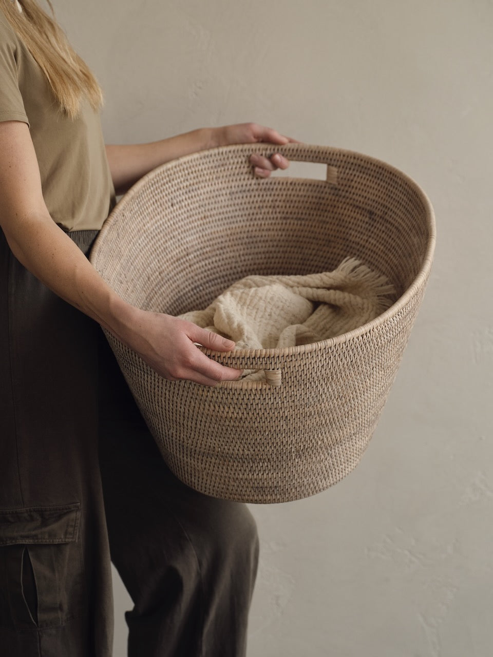 Panier à linge en rotin blanc Cesta