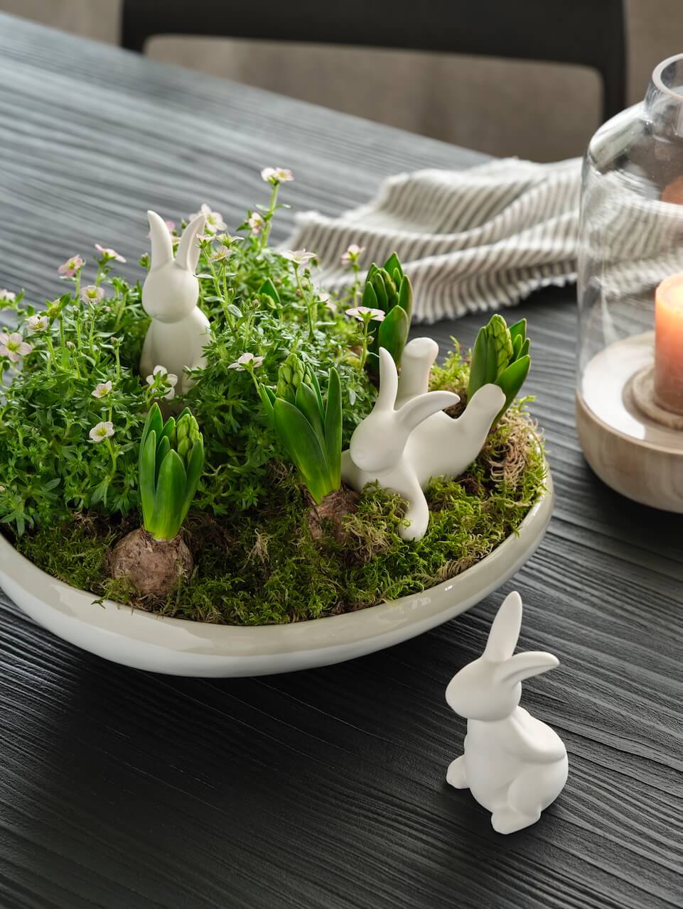 Lot de 3 décorations de lapin en céramique blanche