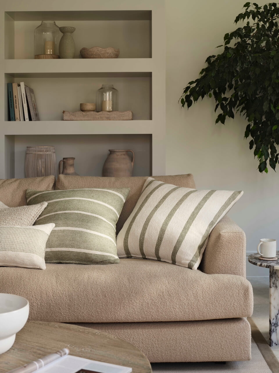 Housse de coussin en coton à rayures vertes