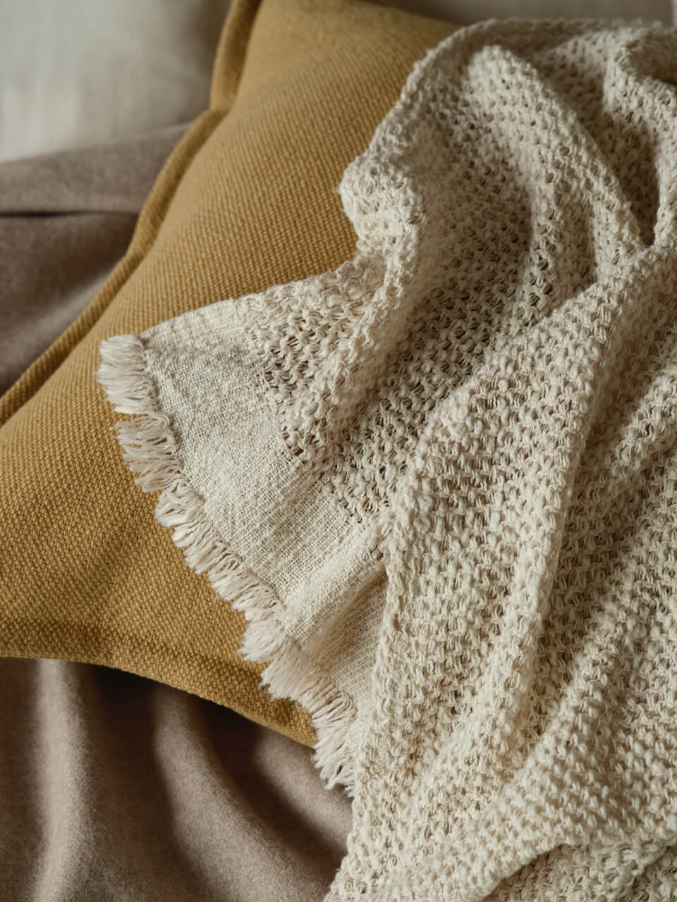 Housse de coussin en lin épais Camel