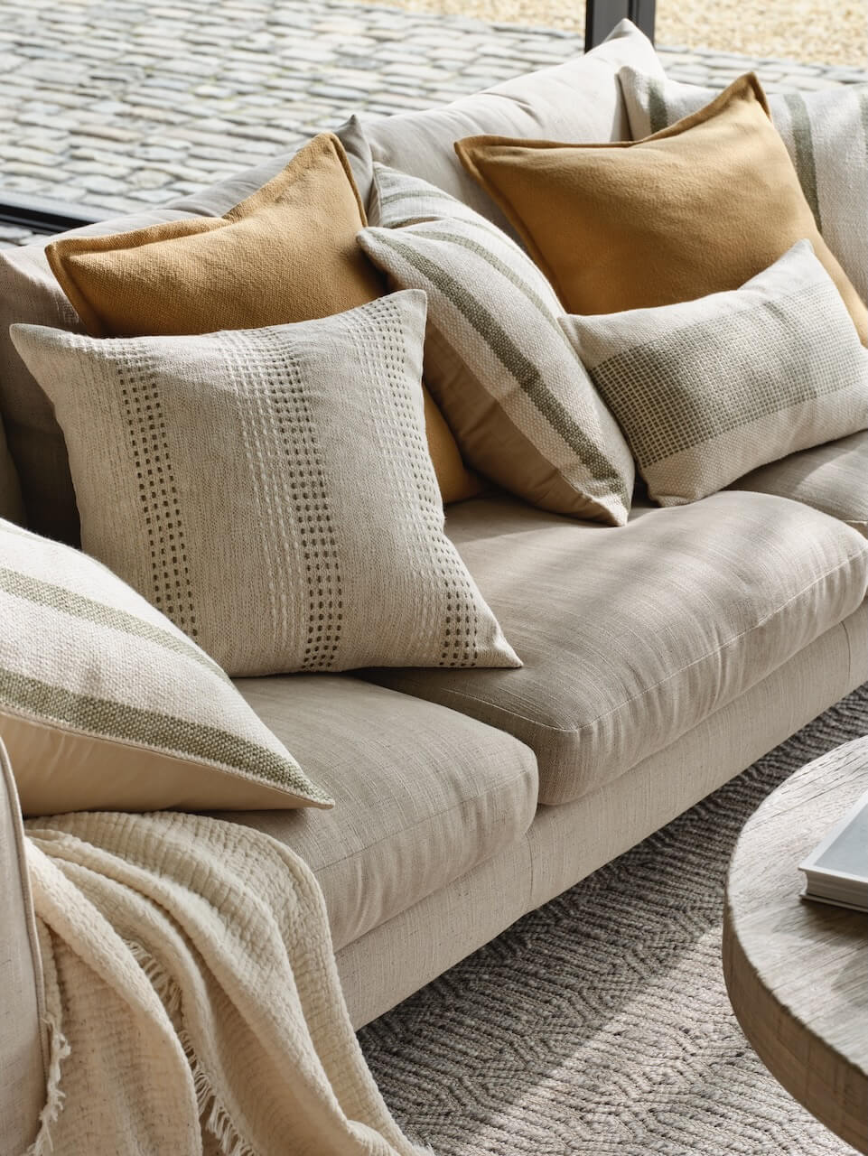 Housse de coussin en lin épais Camel