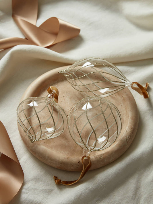Lot de 3 boules de Noël en verre tourbillonnantes dorées