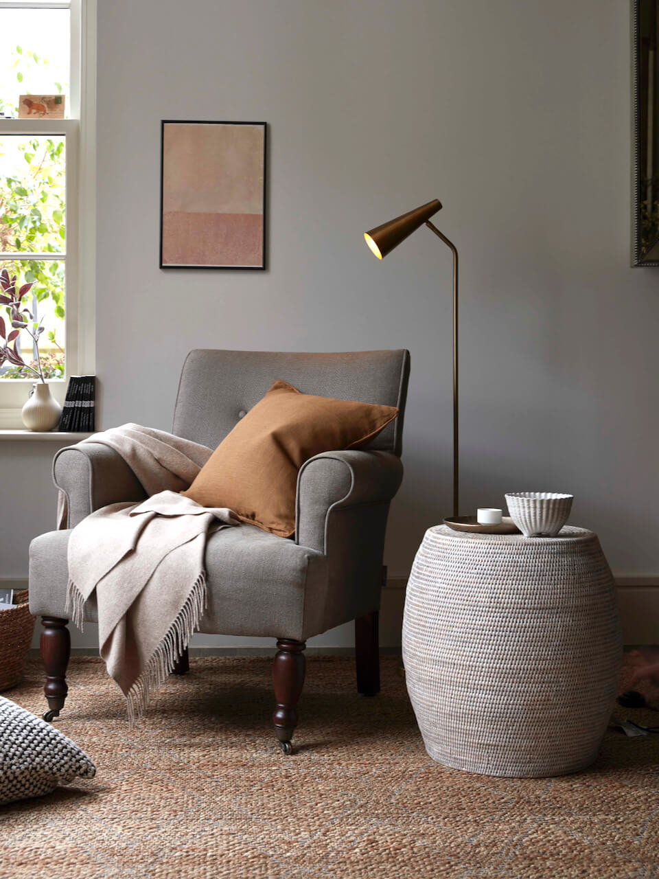 Tabouret en rotin blanc Oyne