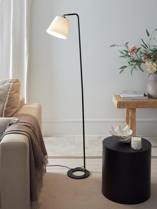 Lampadaire et abat-jour en porcelaine noire Hoshi