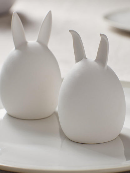 Lot de 2 décorations de Pâques en céramique blanche
