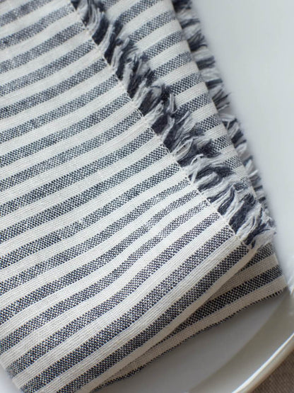 Lot de 2 serviettes en lin à fines rayures d'encre