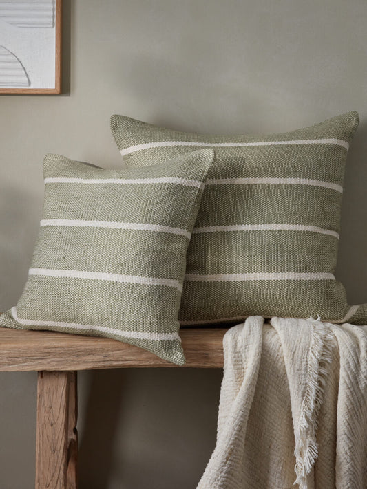 Housse de coussin en coton à rayures vertes