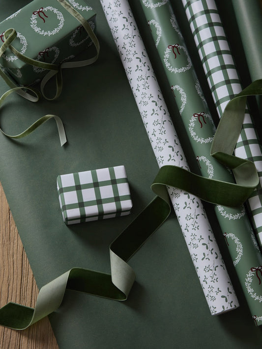 Paquet de papier cadeau 10 m - Vert - Lot de 4 rouleaux