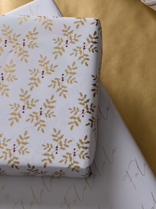 Papier cadeau doré Houx 10 m