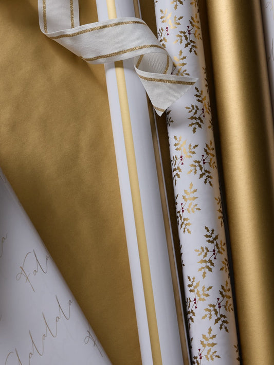Papier cadeau à rayures dorées 10 m