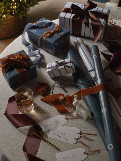 Papier cadeau à rayures bleues - 5 m