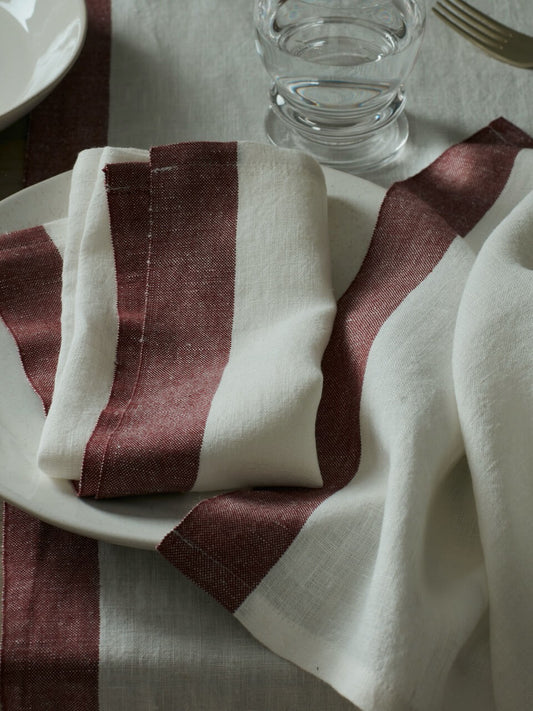 Lot de 2 serviettes en lin avec bordure bordeaux