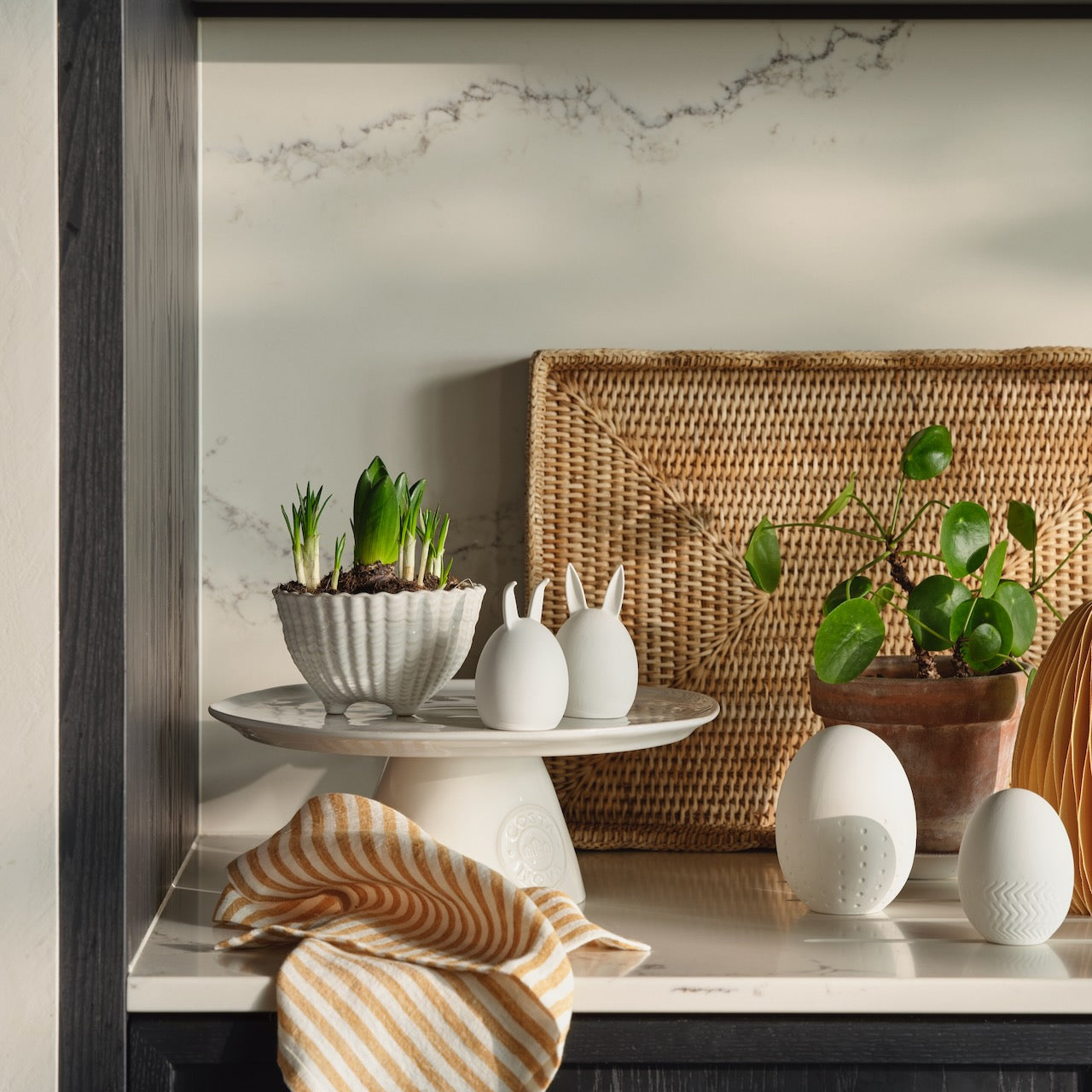 Lot de 2 décorations de Pâques en céramique blanche
