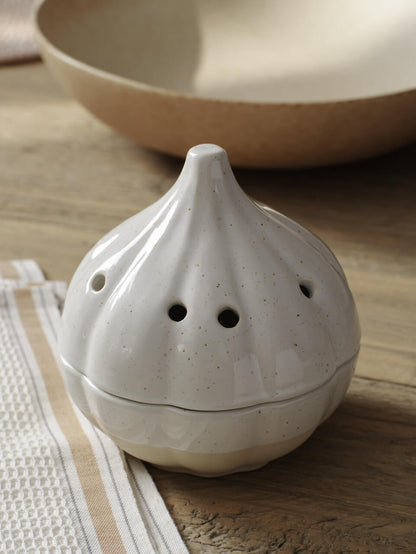 Pot à ail en grès crème