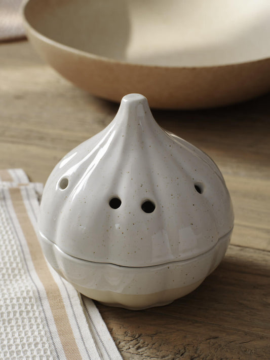 Pot à ail en grès crème