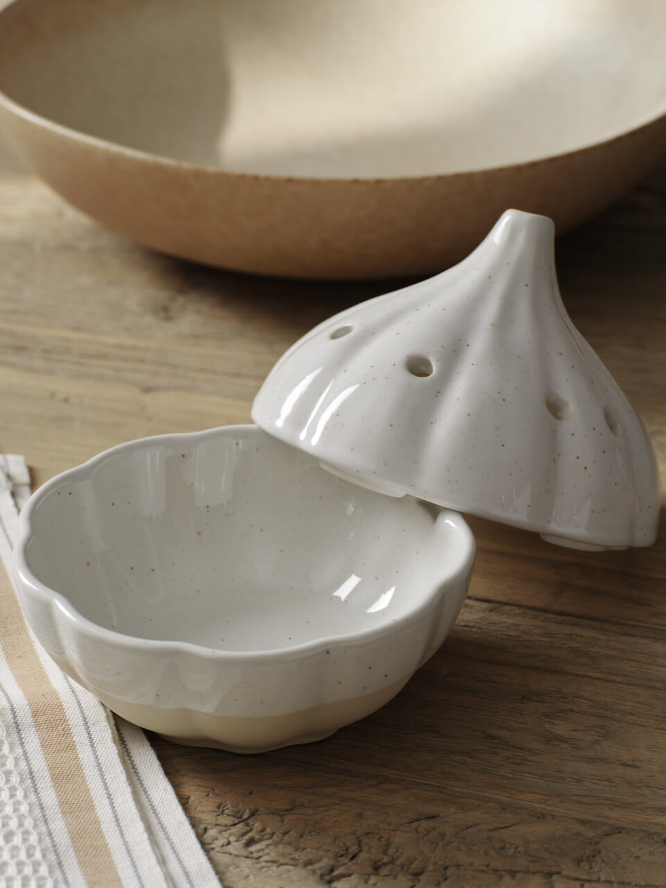 Pot à ail en grès crème