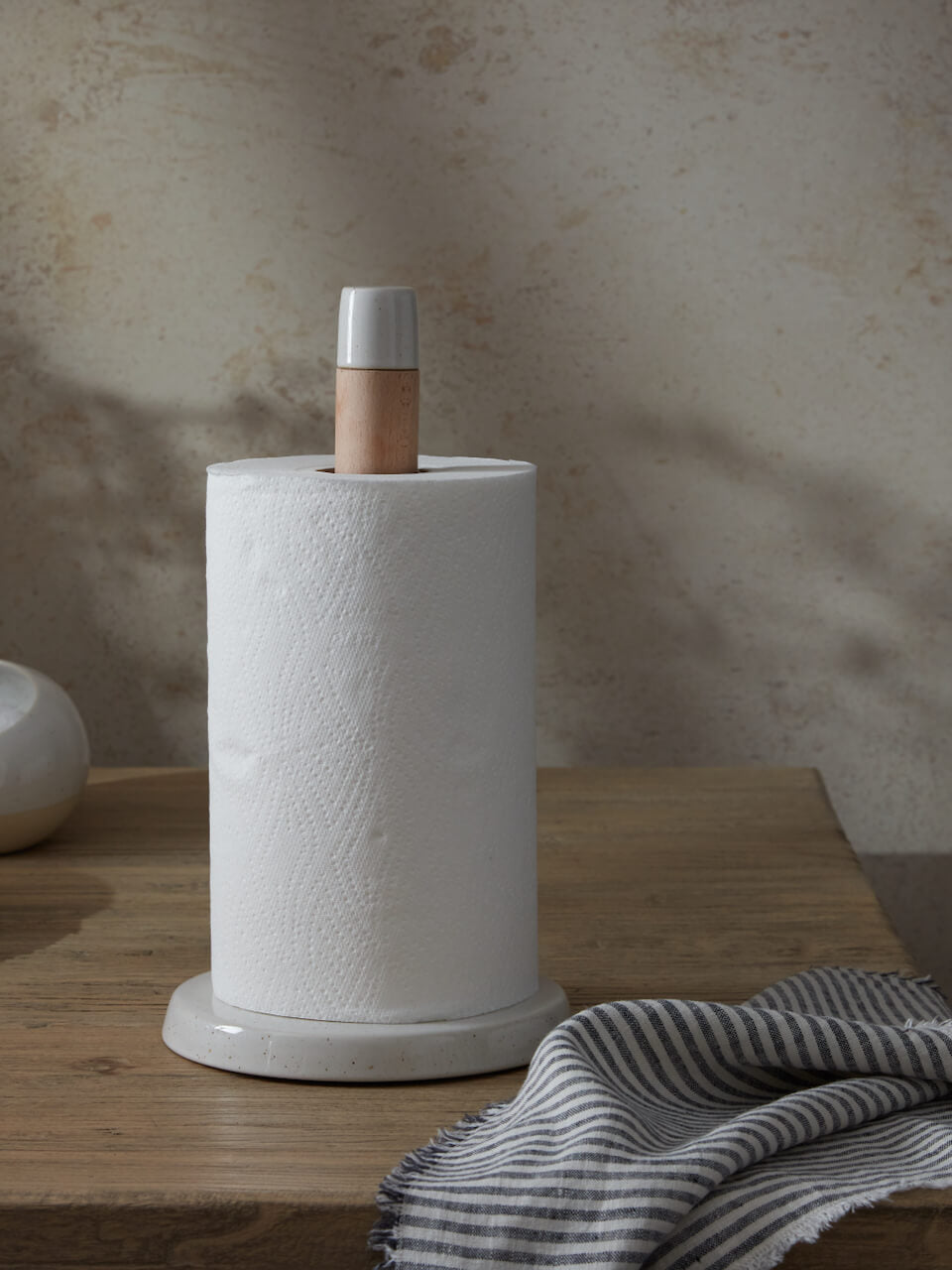 Porte-rouleau de papier essuie-tout en grès crème