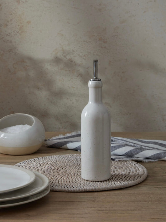Bouteille d'huile en grès crème
