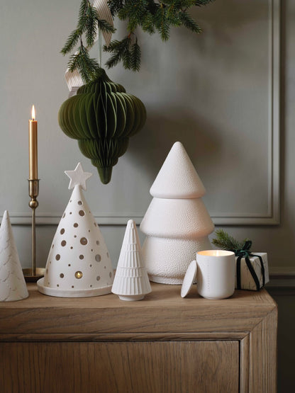 Grand pot en céramique blanche texturée en forme d'arbre
