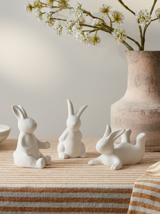 Lot de 3 décorations de lapin en céramique blanche