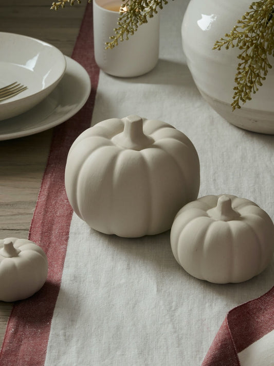 Lot de 3 citrouilles en céramique beige