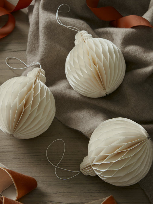 Lot de 3 boules de Noël en papier blanc en forme de concertina