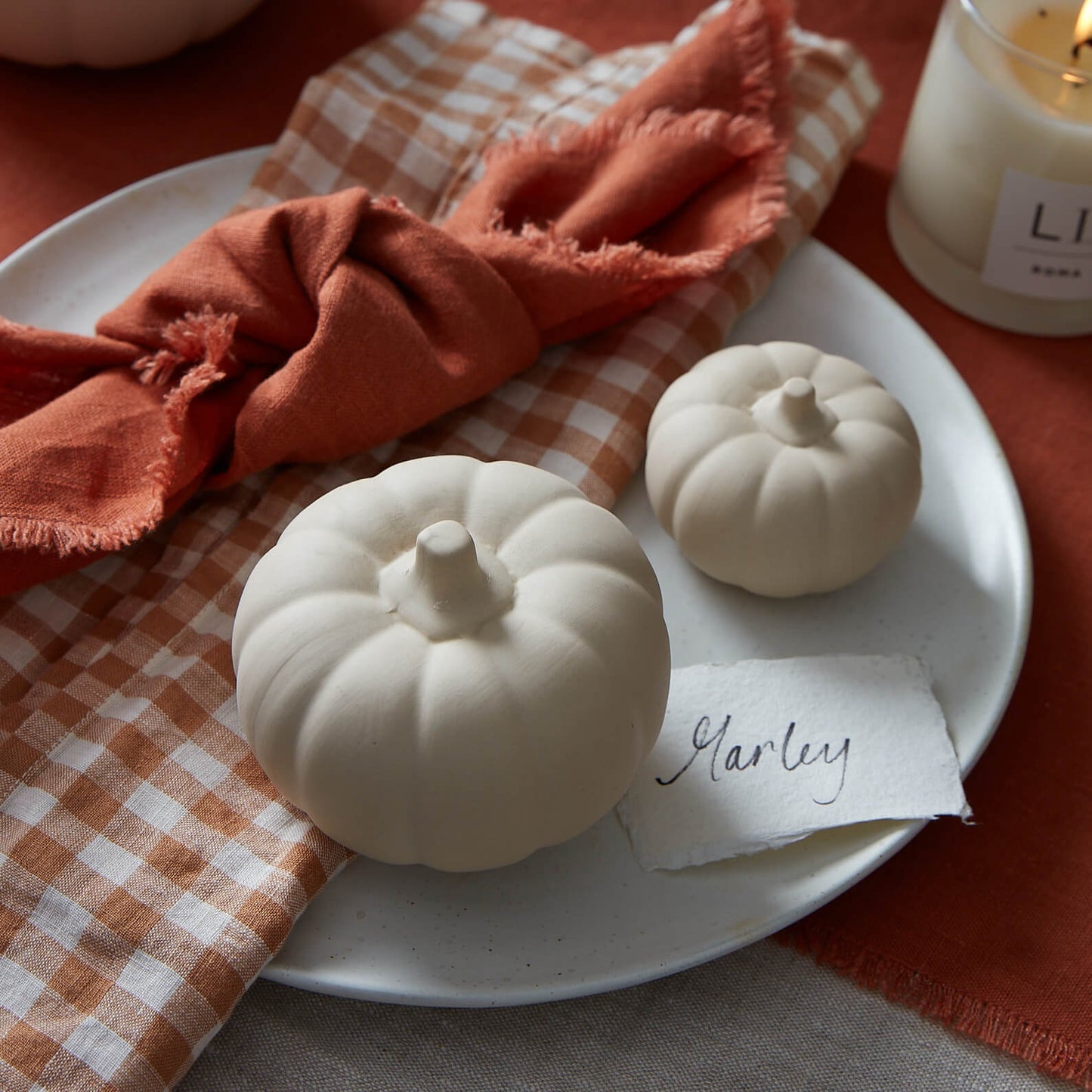 Lot de 3 citrouilles en céramique beige