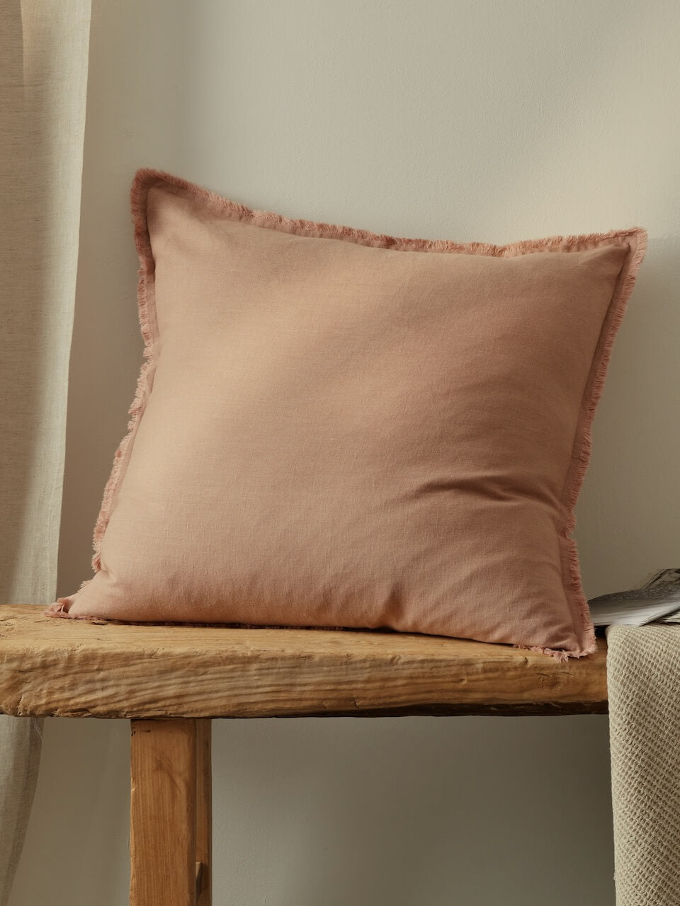 Housse de coussin en lin à franges Café Crème