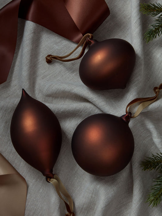 Ensemble de 3 boules en verre bronze givré