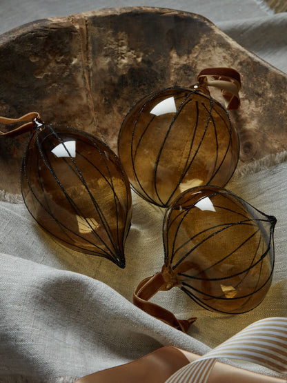 Lot de 3 boules de Noël en verre fumé pailleté