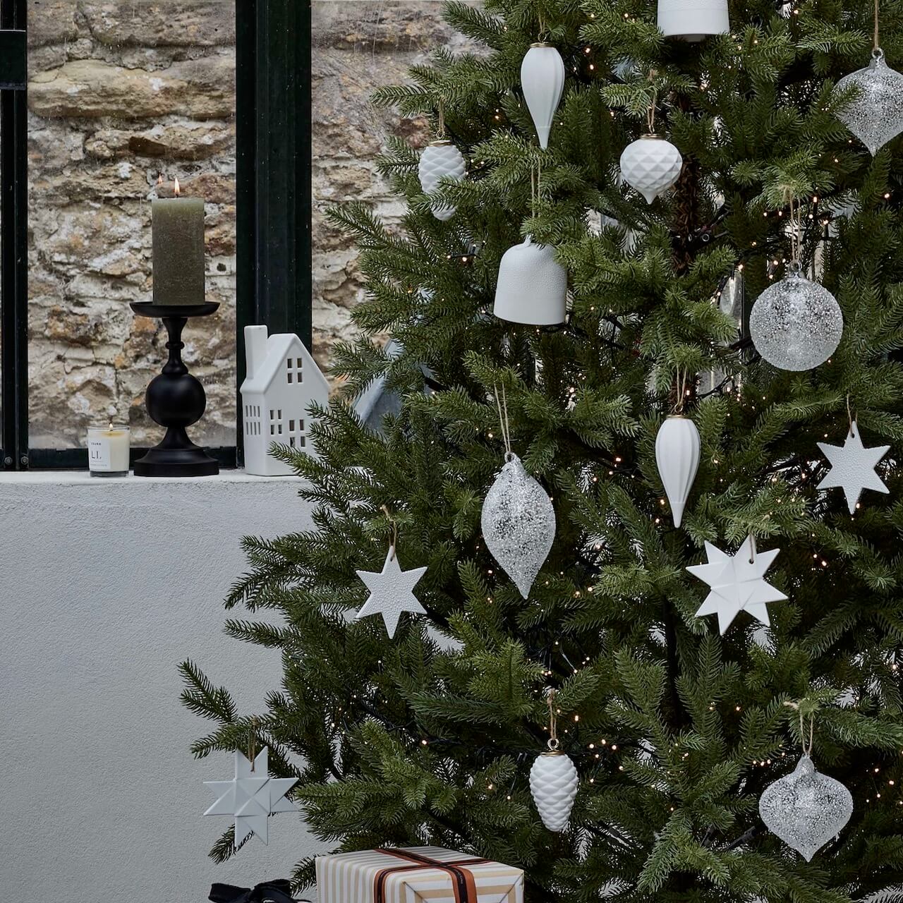 Lot de 3 décorations étoiles en origami en céramique blanche