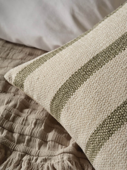 Housse de coussin à rayures vertes et crème