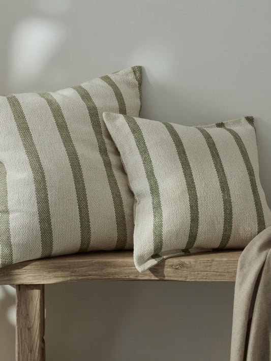 Housse de coussin à rayures vertes et crème