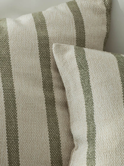 Housse de coussin à rayures vertes et crème