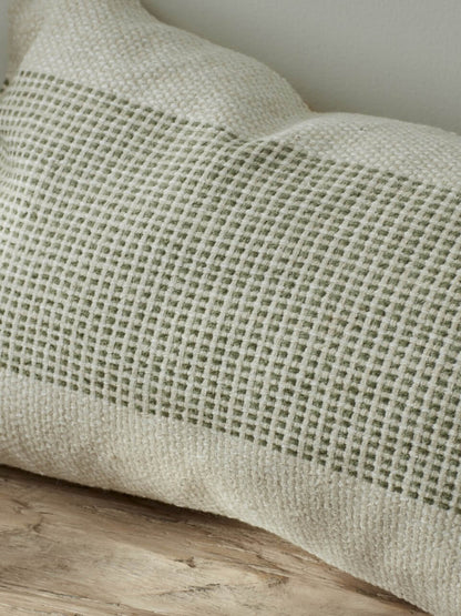 Housse de coussin tissée verte et crème