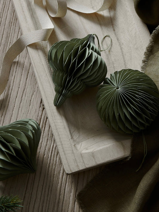 Lot de 3 décorations de boules en papier vert