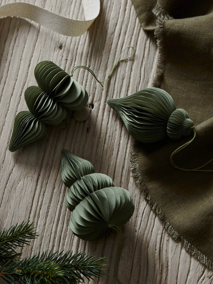 Lot de 3 décorations en papier vert