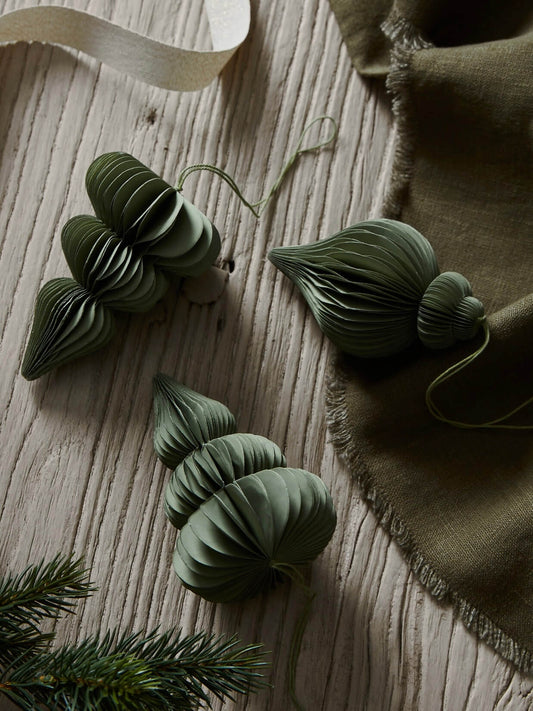 Lot de 3 décorations en papier vert