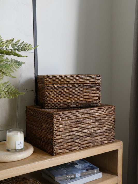 Coffre de rangement en rotin brun antique Cullen