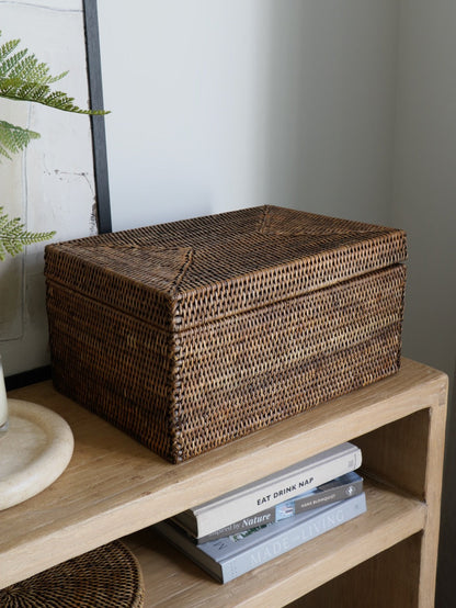 Coffre de rangement en rotin brun antique Cullen