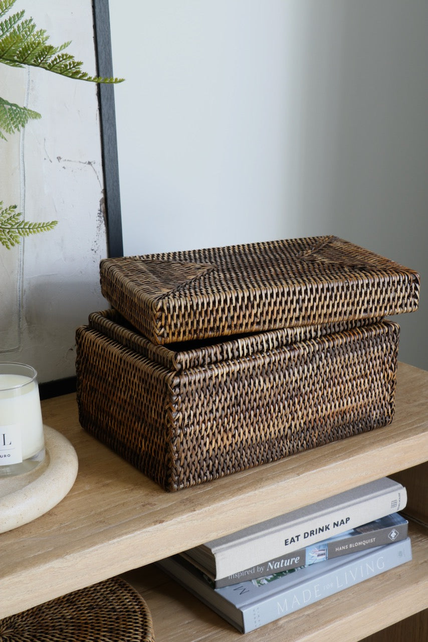 Coffre de rangement en rotin brun antique Cullen
