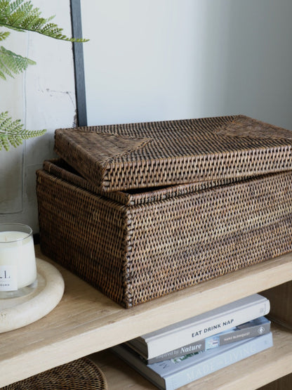Coffre de rangement en rotin brun antique Cullen