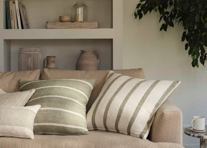 Housse de coussin à rayures vertes et crème