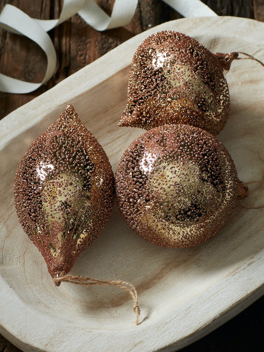 Lot de 3 grandes boules texturées dorées