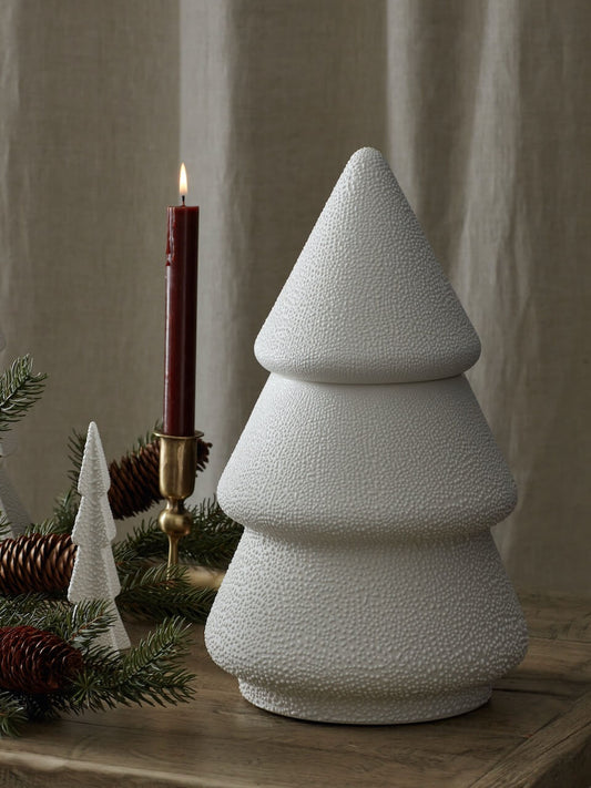 Grand pot en céramique blanche texturée en forme d'arbre