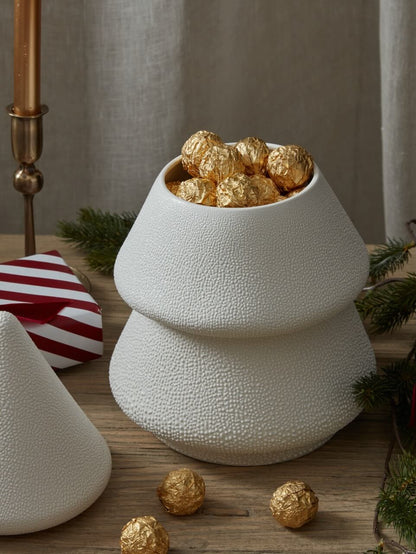Grand pot en céramique blanche texturée en forme d'arbre