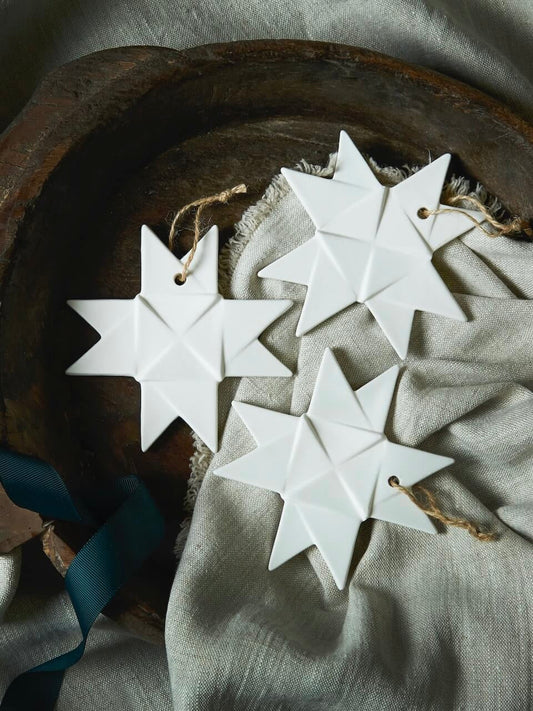 Lot de 3 décorations étoiles en origami en céramique blanche