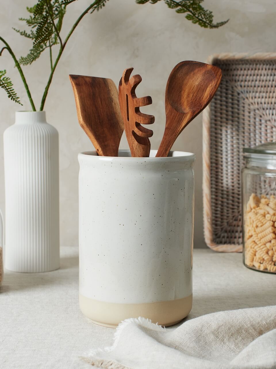 Pot à ustensiles en grès crème
