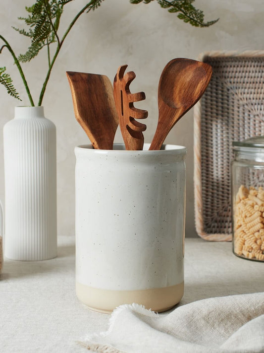 Pot à ustensiles en grès crème