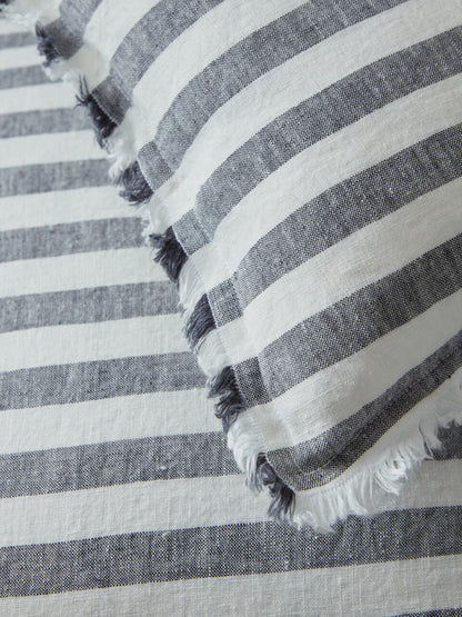 Housse de coussin en lin à franges et rayures épaisses